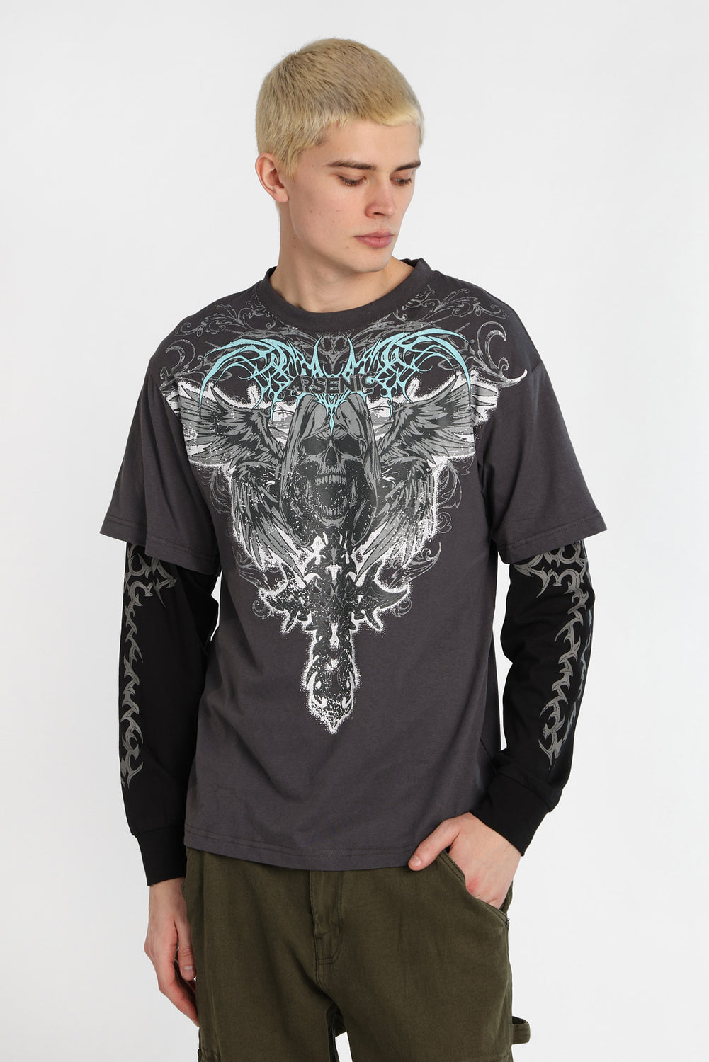 Arsenic Skull Graphic Long Sleeve 2-Fer Tee Arsenic Skull Graphic Long Sleeve 2-Fer Tee