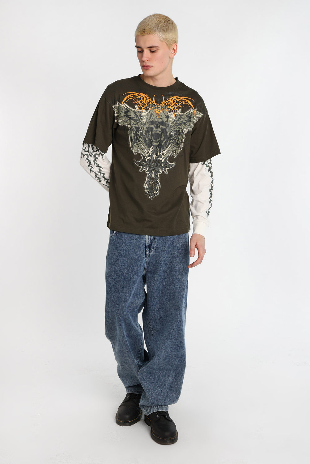 Arsenic Skull Graphic Long Sleeve 2-Fer Tee Arsenic Skull Graphic Long Sleeve 2-Fer Tee