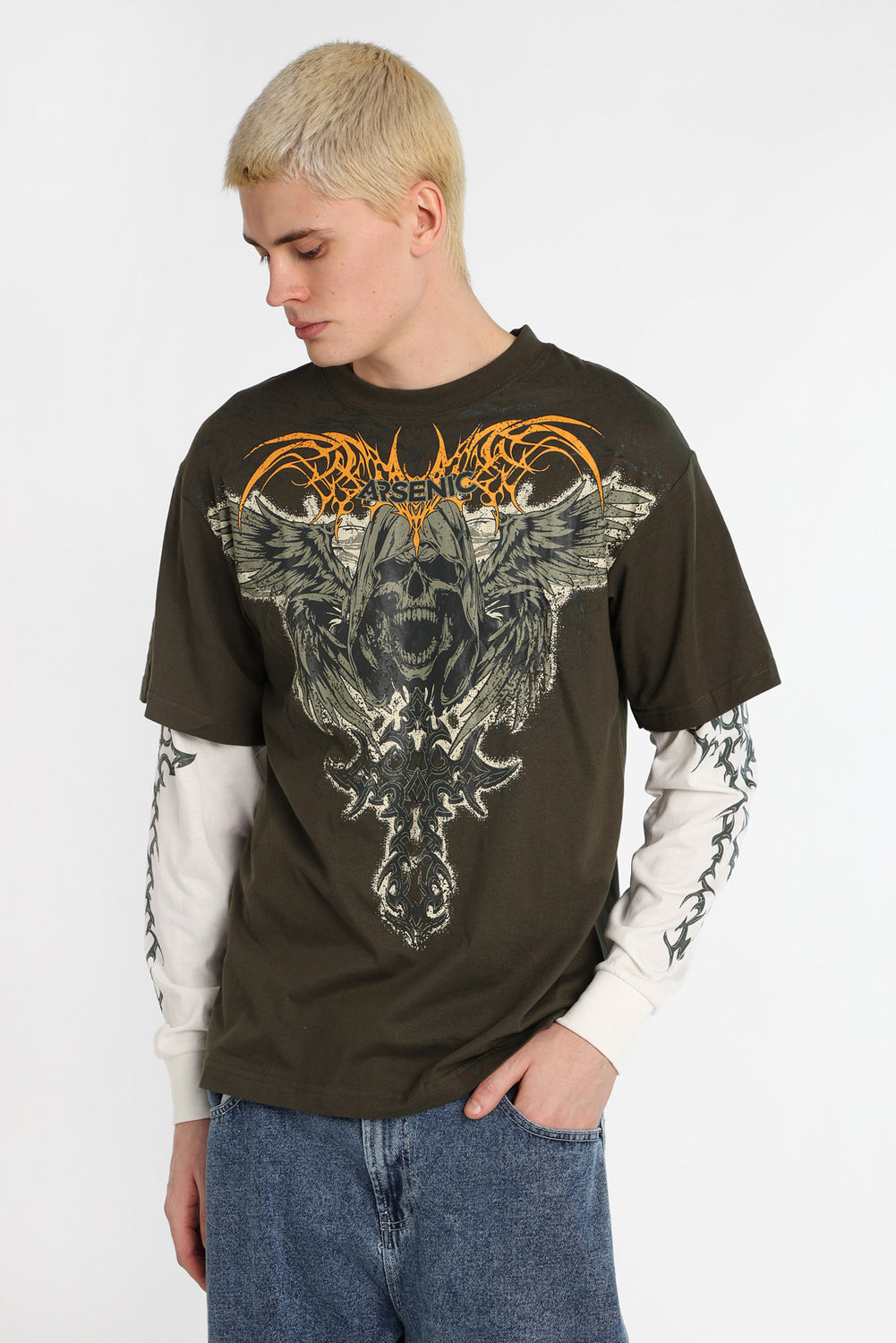 Arsenic Skull Graphic Long Sleeve 2-Fer Tee Arsenic Skull Graphic Long Sleeve 2-Fer Tee