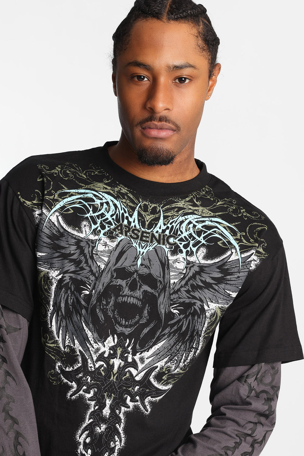 Arsenic Skull Graphic Long Sleeve 2-Fer Tee T-shirt à manches longues superposé imprimé crâne Arsenic - West49