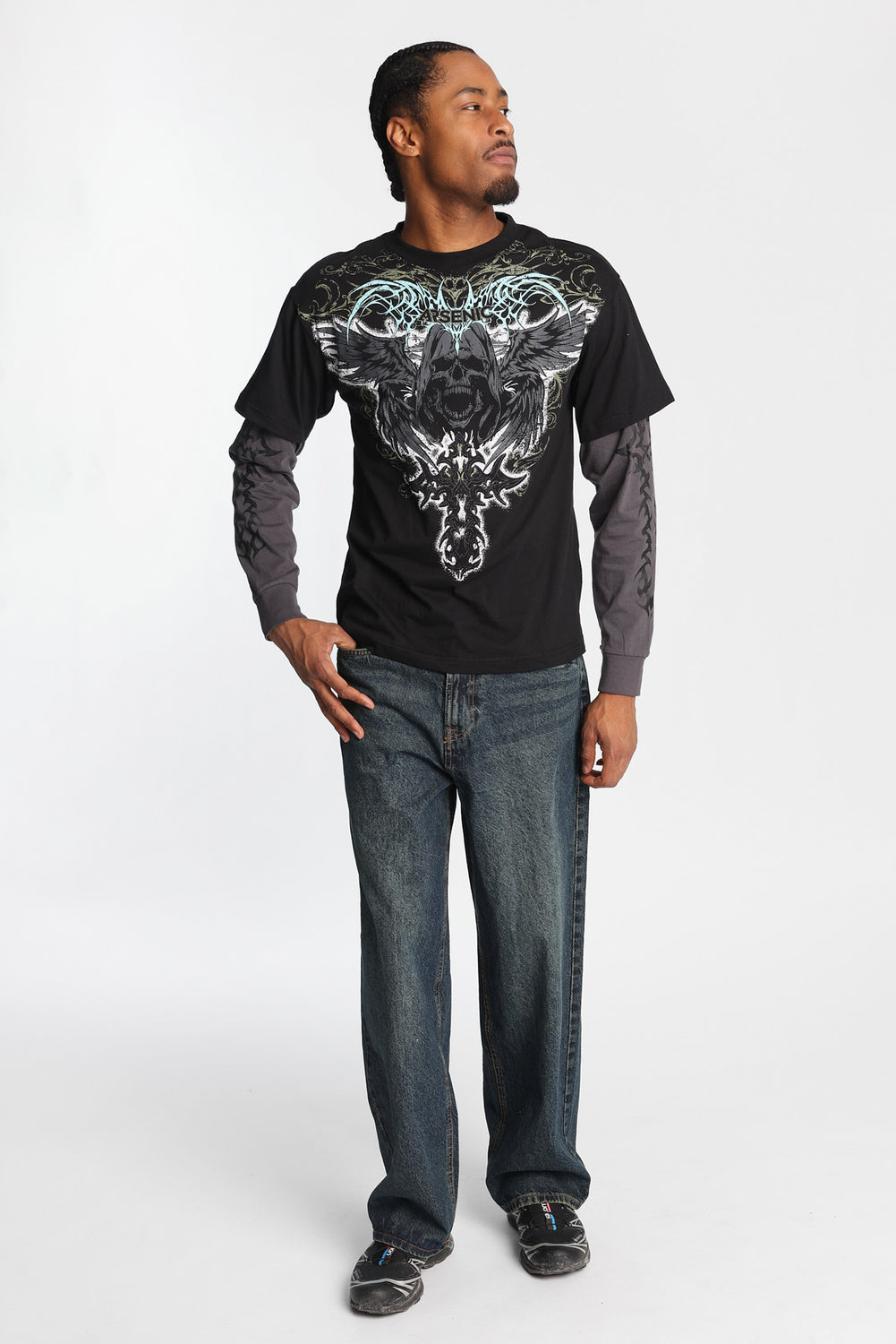 Arsenic Skull Graphic Long Sleeve 2-Fer Tee T-shirt à manches longues superposé imprimé crâne Arsenic - West49
