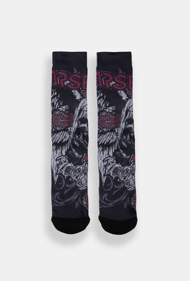 Chaussettes imprimées crâne croix rouge Arsenic