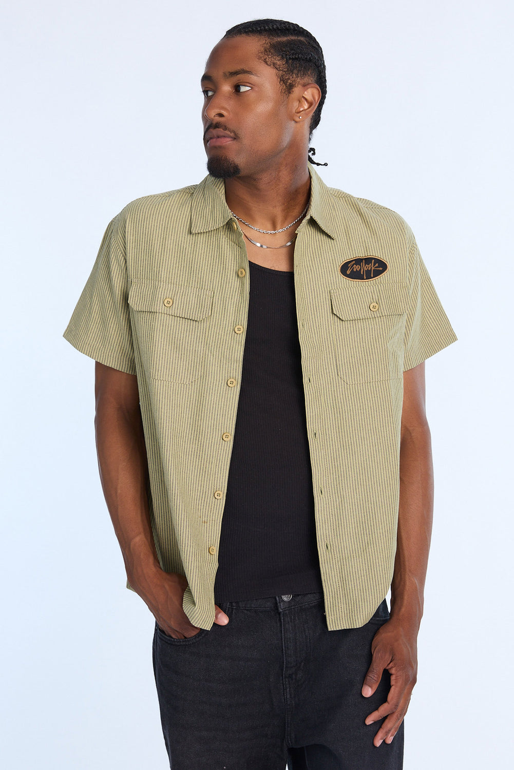 Zoo York Mens Oval Patch Logo Twill Button-Up Zoo York Mens Oval Patch Logo Twill Button-Up