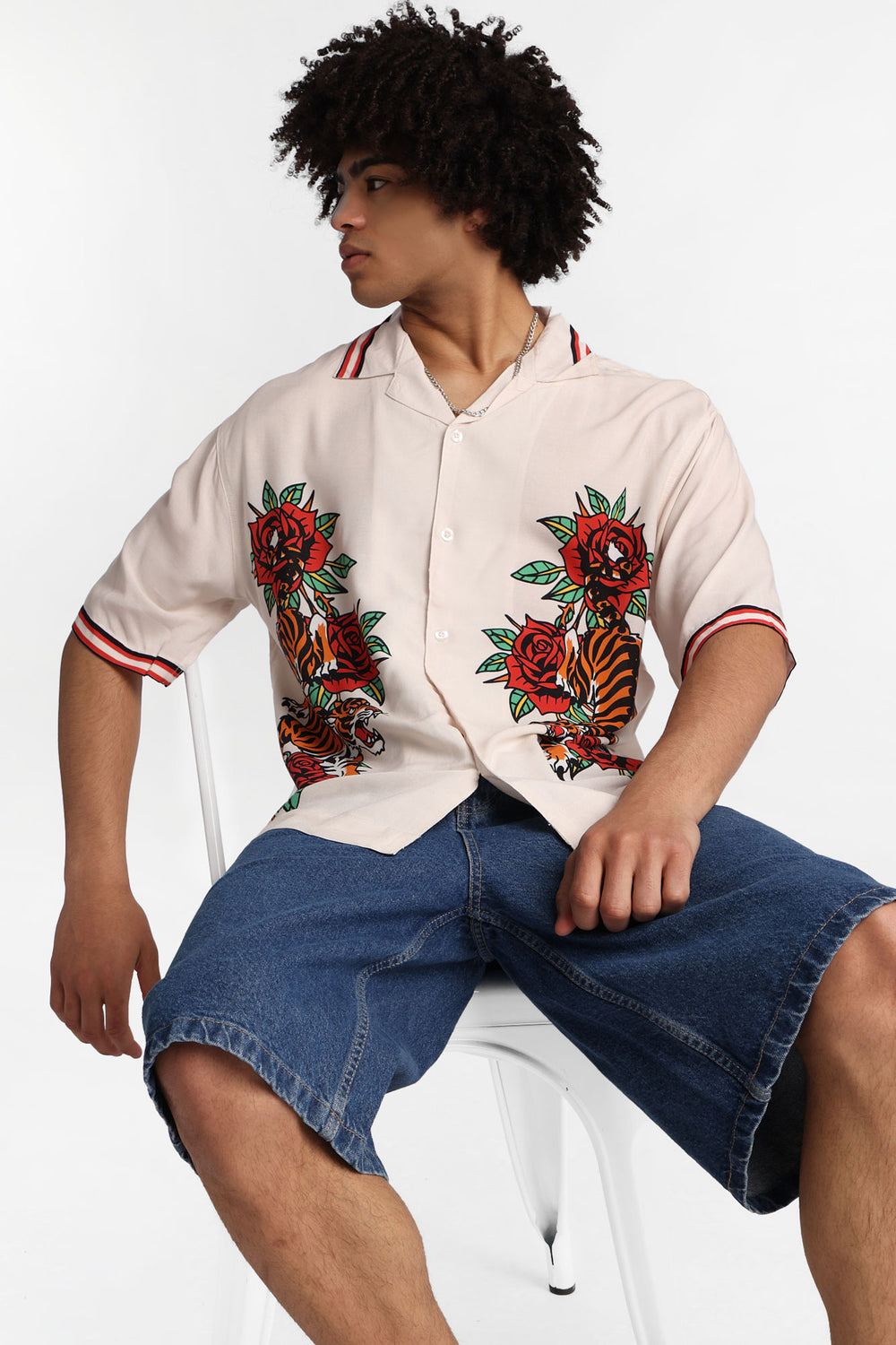Arsenic Tiger & Rose Graphic Button-Up Shirt Arsenic Tiger & Rose Graphic Button-Up Shirt