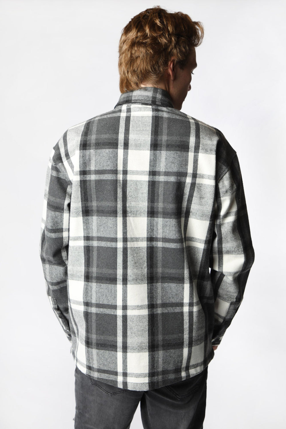 Amnesia Mens Plaid Button-Up Charcoal