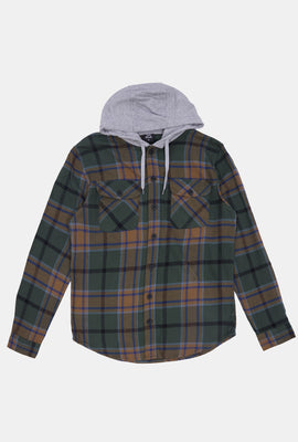 Arsenic Mens Hooded Plaid Button-Up