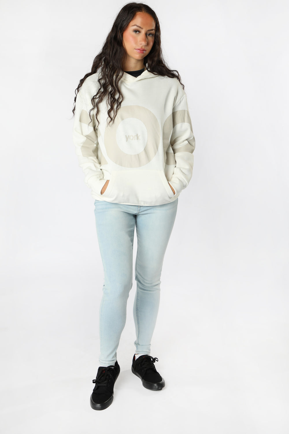 Zoo York Unisex Large Print Logo Hoodie Off White