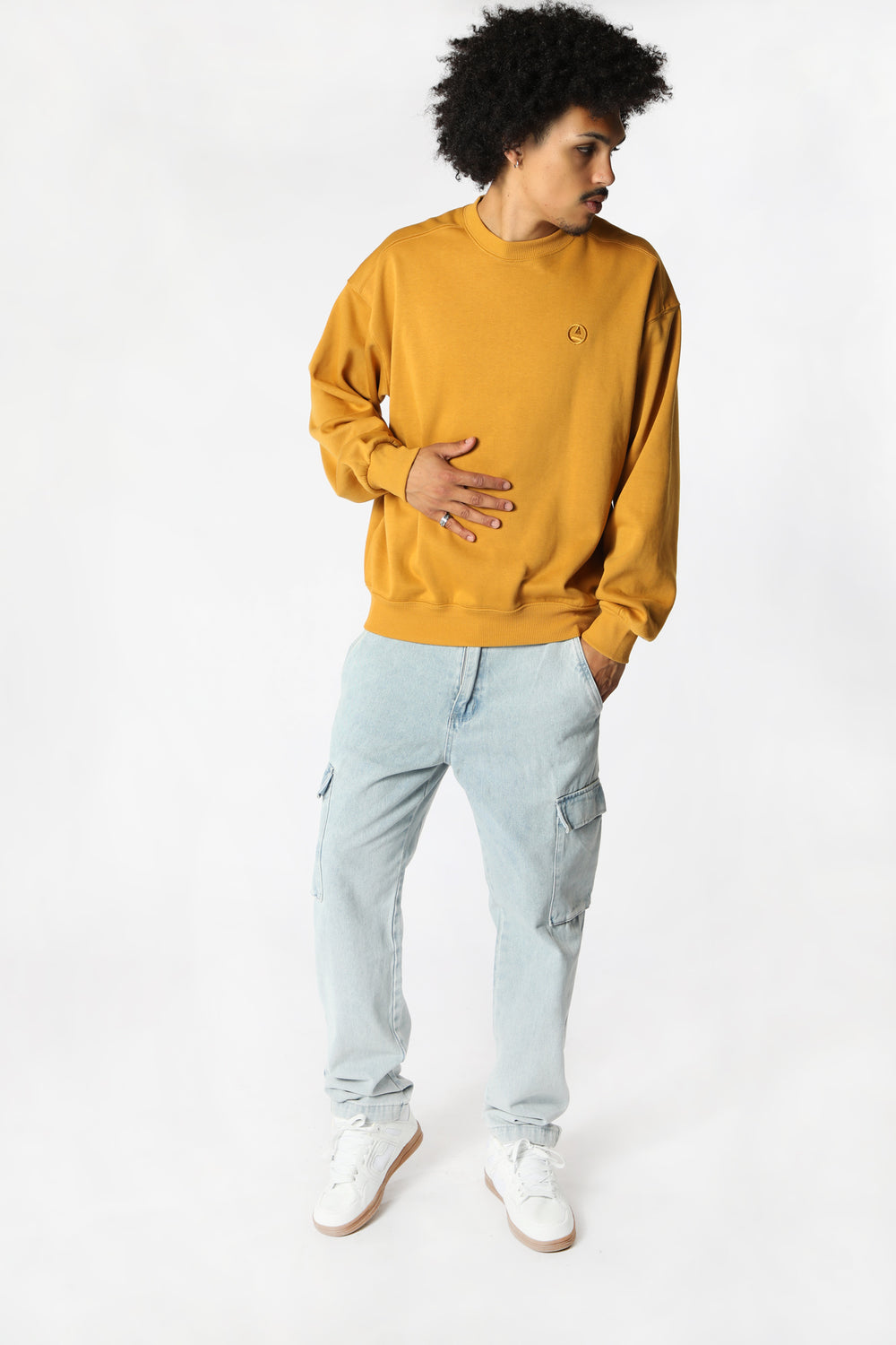 Amnesia Mens Solid Crew Sweatshirt Mustard