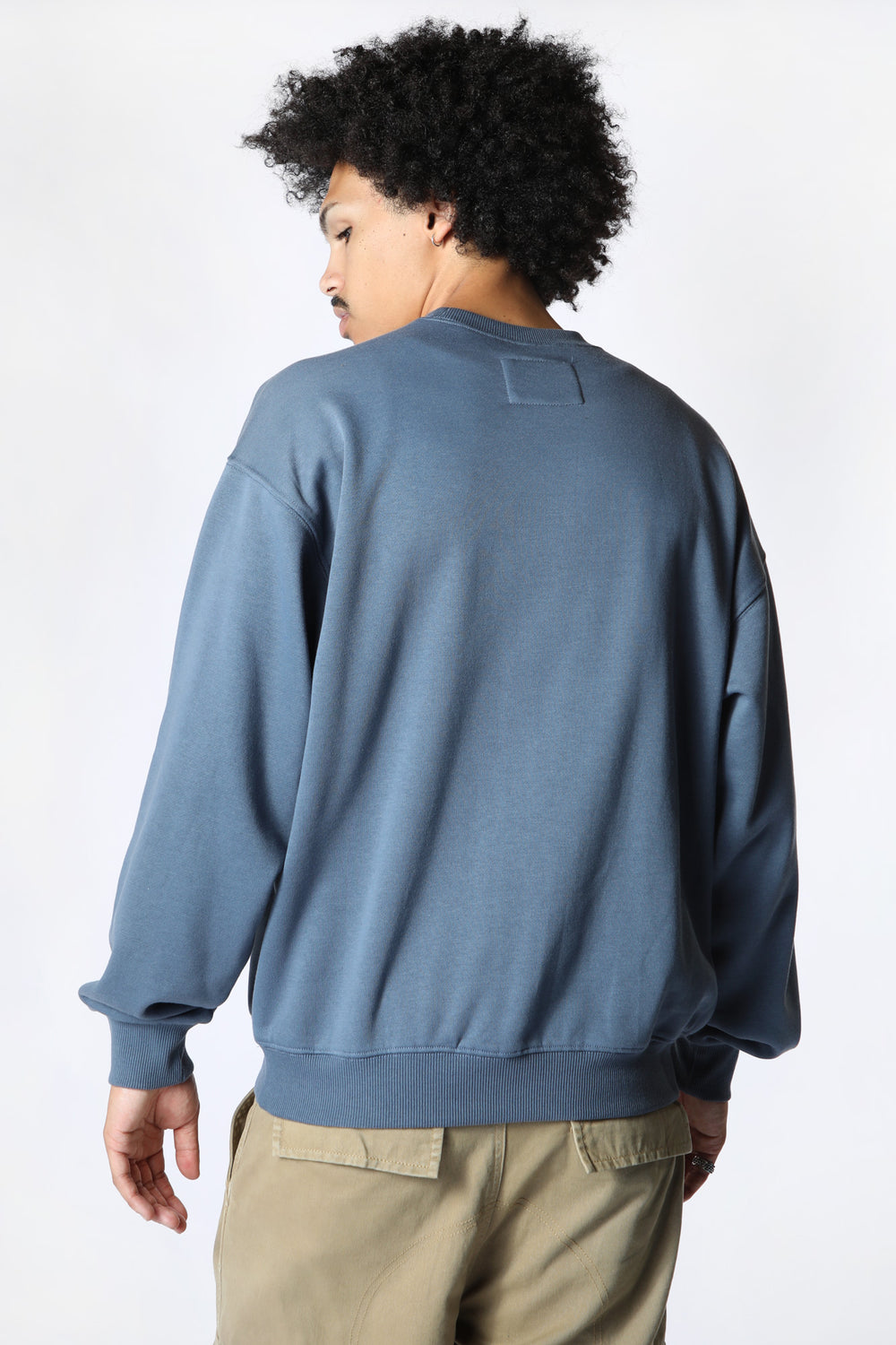 Amnesia Mens Solid Crew Sweatshirt Medium Denim Blue