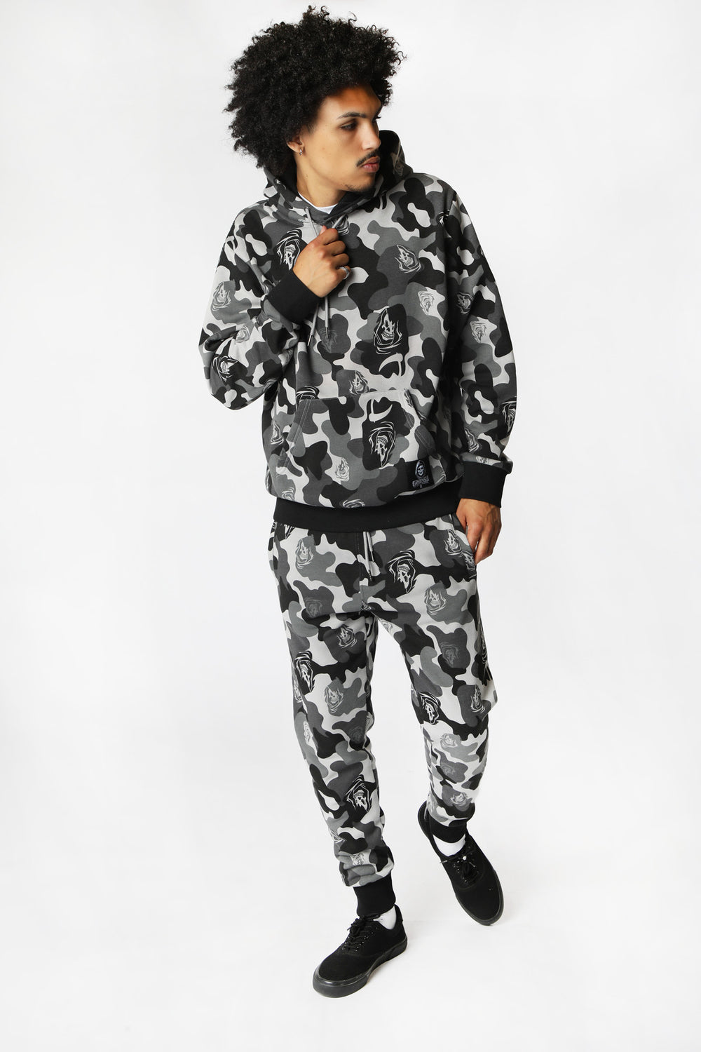Arsenic Mens Reaper Camo Hoodie Black with White