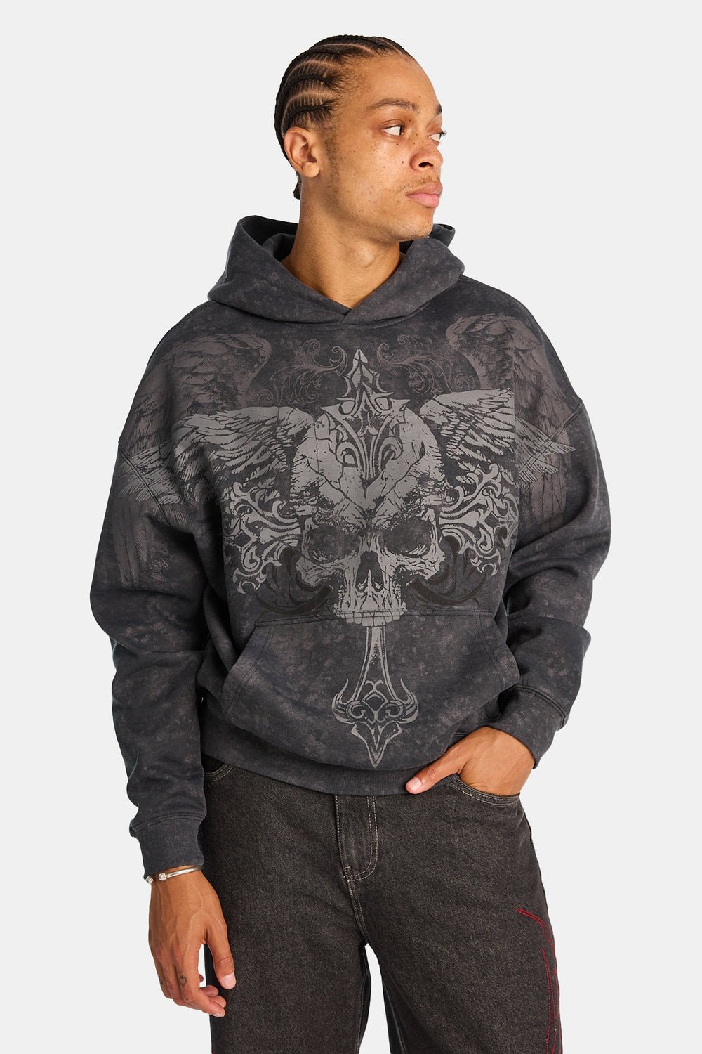 Arsenic Skull & Wings Washed Boxy Hoodie Arsenic Skull & Wings Washed Boxy Hoodie
