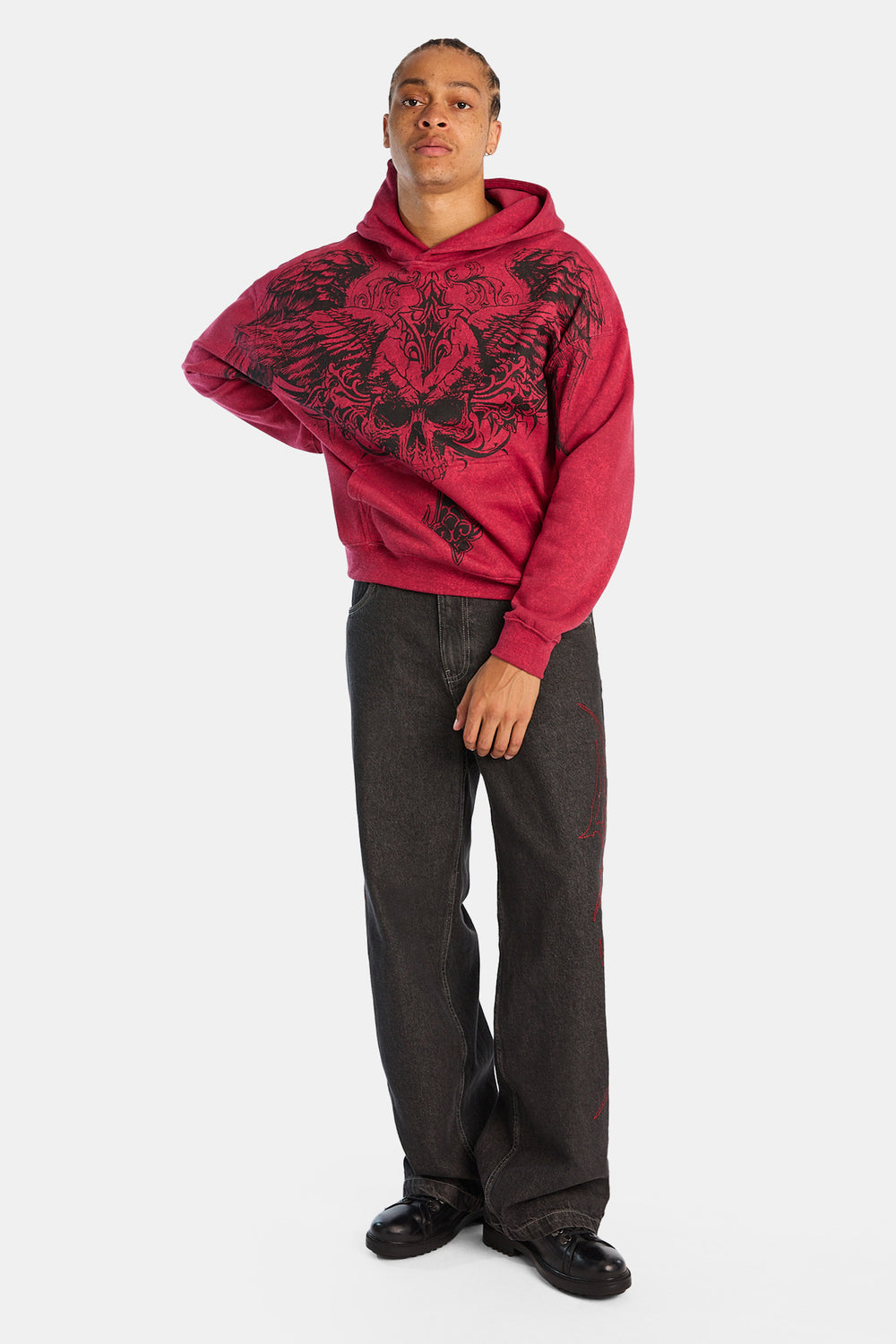 Arsenic Skull & Wings Washed Boxy Hoodie Arsenic Skull & Wings Washed Boxy Hoodie
