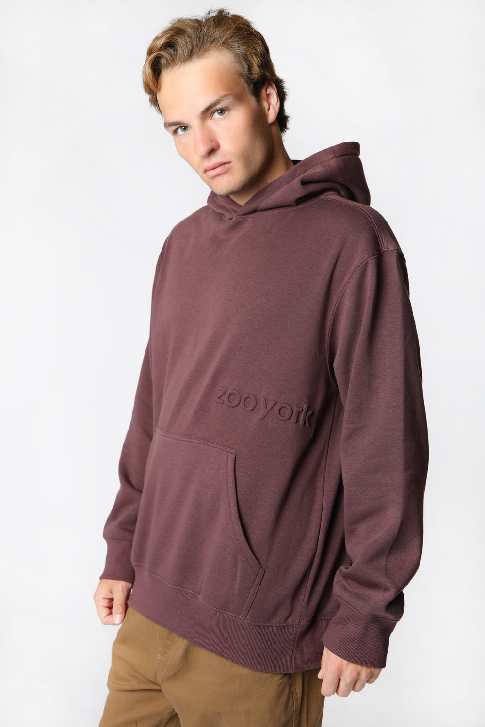 Zoo York Mens Tonal Embossed Logo Hoodie Plum