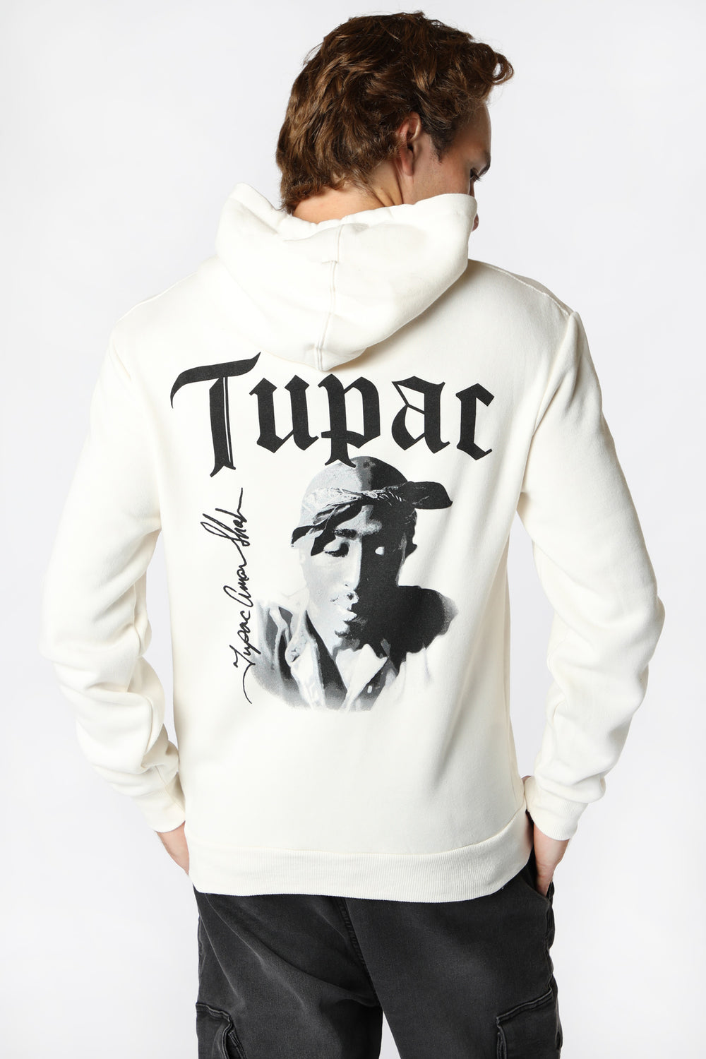Mens Black & White Tupac Hoodie Off White