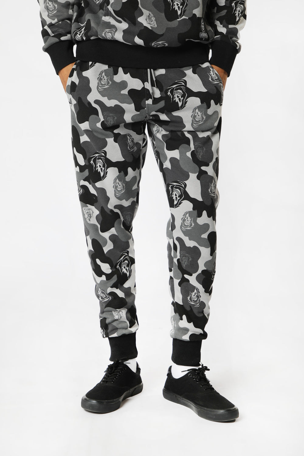 Jogger en Molleton Motif Camo Arsenic Homme Noir et blanc