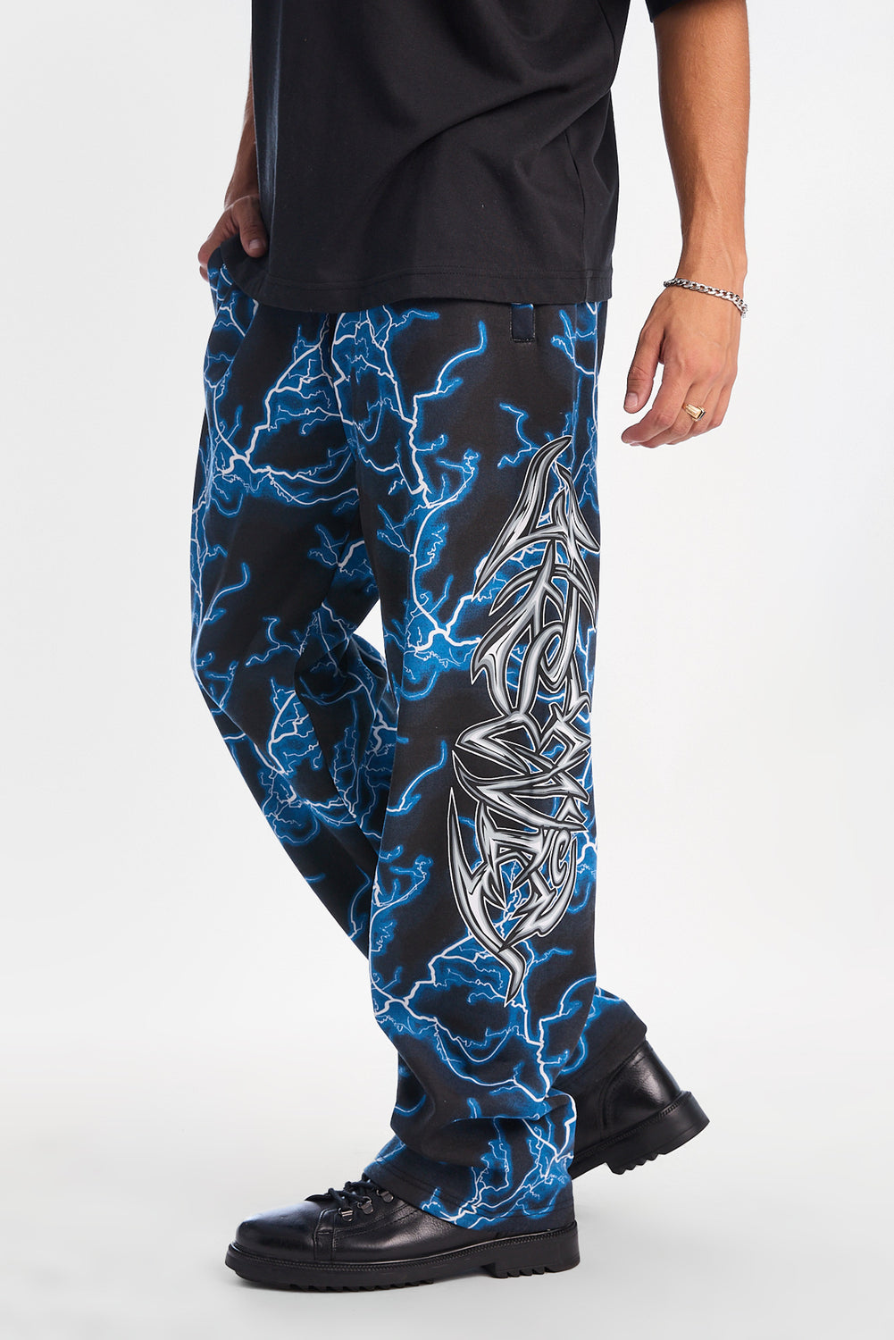 Pantalon en molleton ample imprimé d'éclairs Arsenic Pantalon en molleton ample imprimé d'éclairs Arsenic