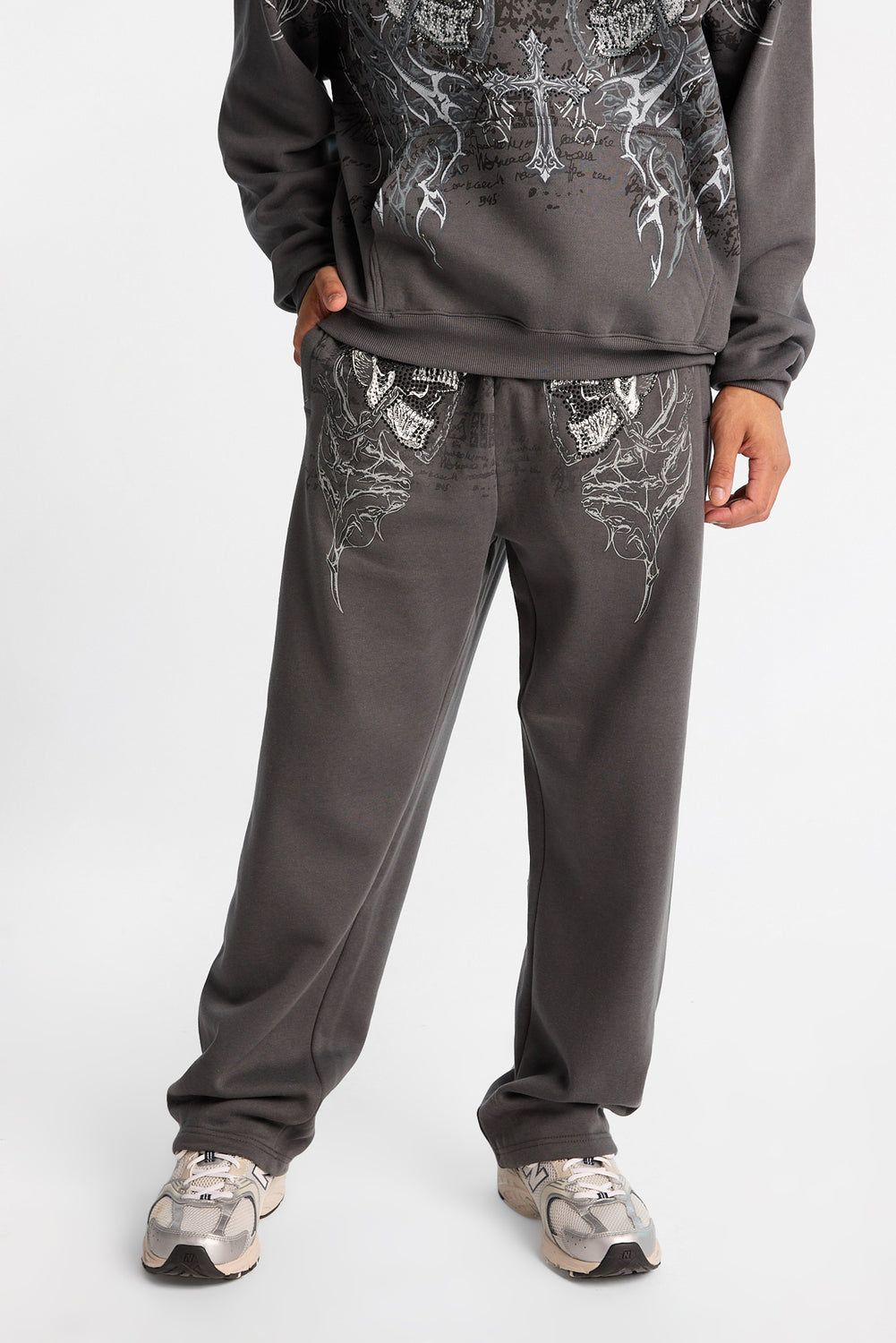 Pantalon en molleton à jambe ample à crânes et strass Arsenic Pantalon en molleton à jambe ample à crânes et strass Arsenic