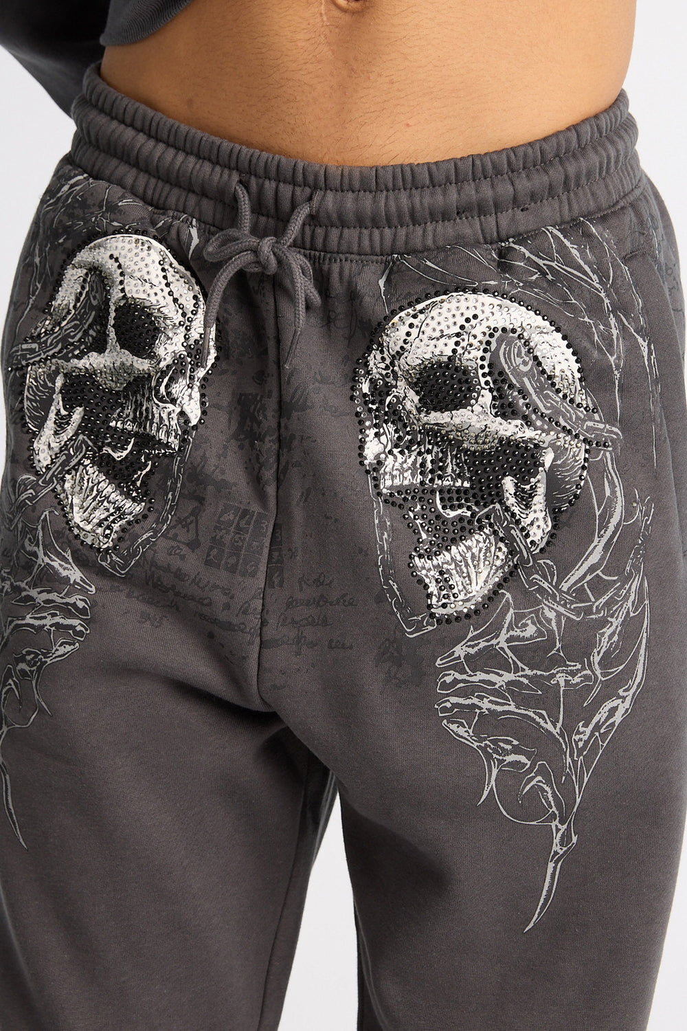 Pantalon en molleton à jambe ample à crânes et strass Arsenic Pantalon en molleton à jambe ample à crânes et strass Arsenic