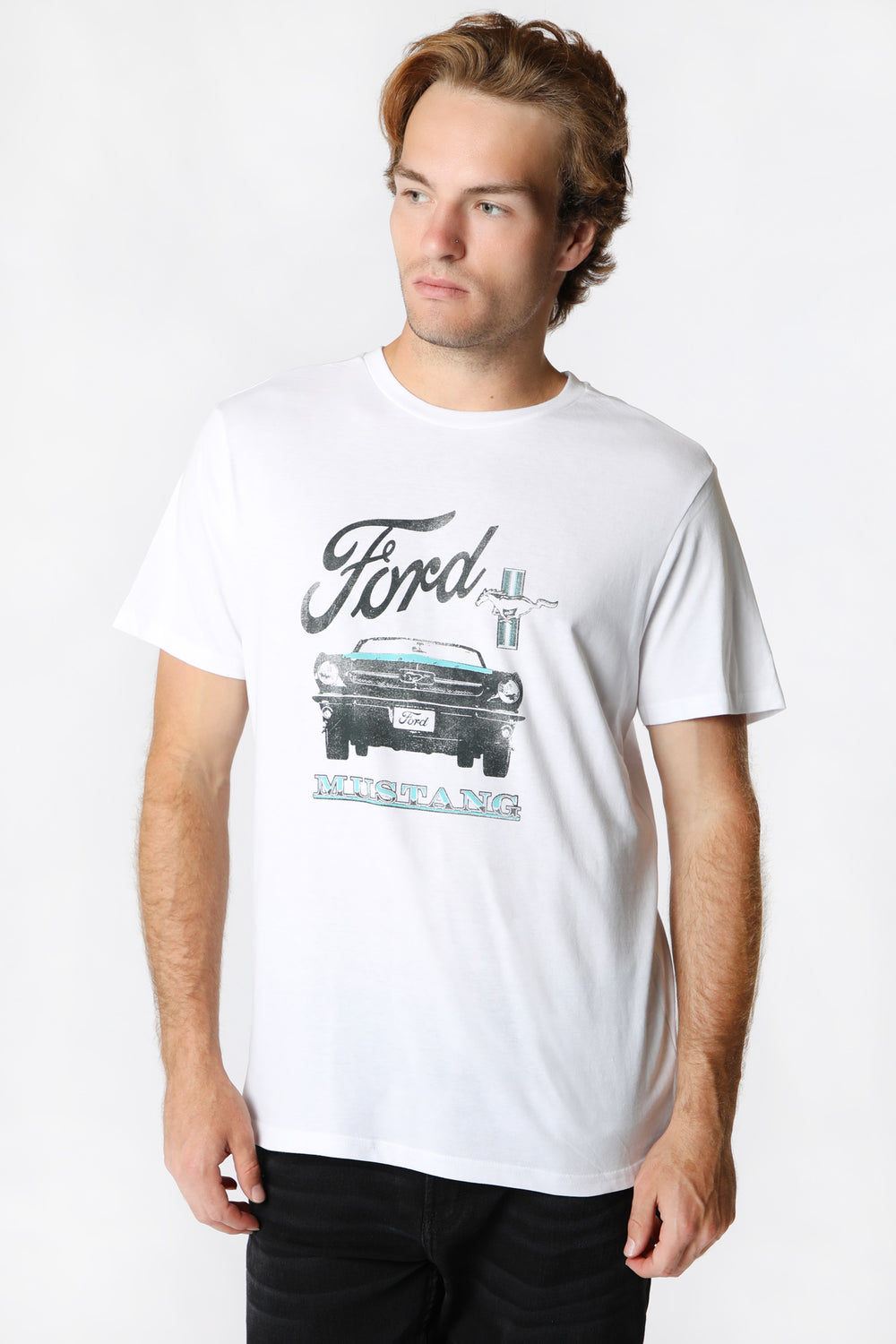 T-Shirt Imprimé Ford Mustang Homme Blanc