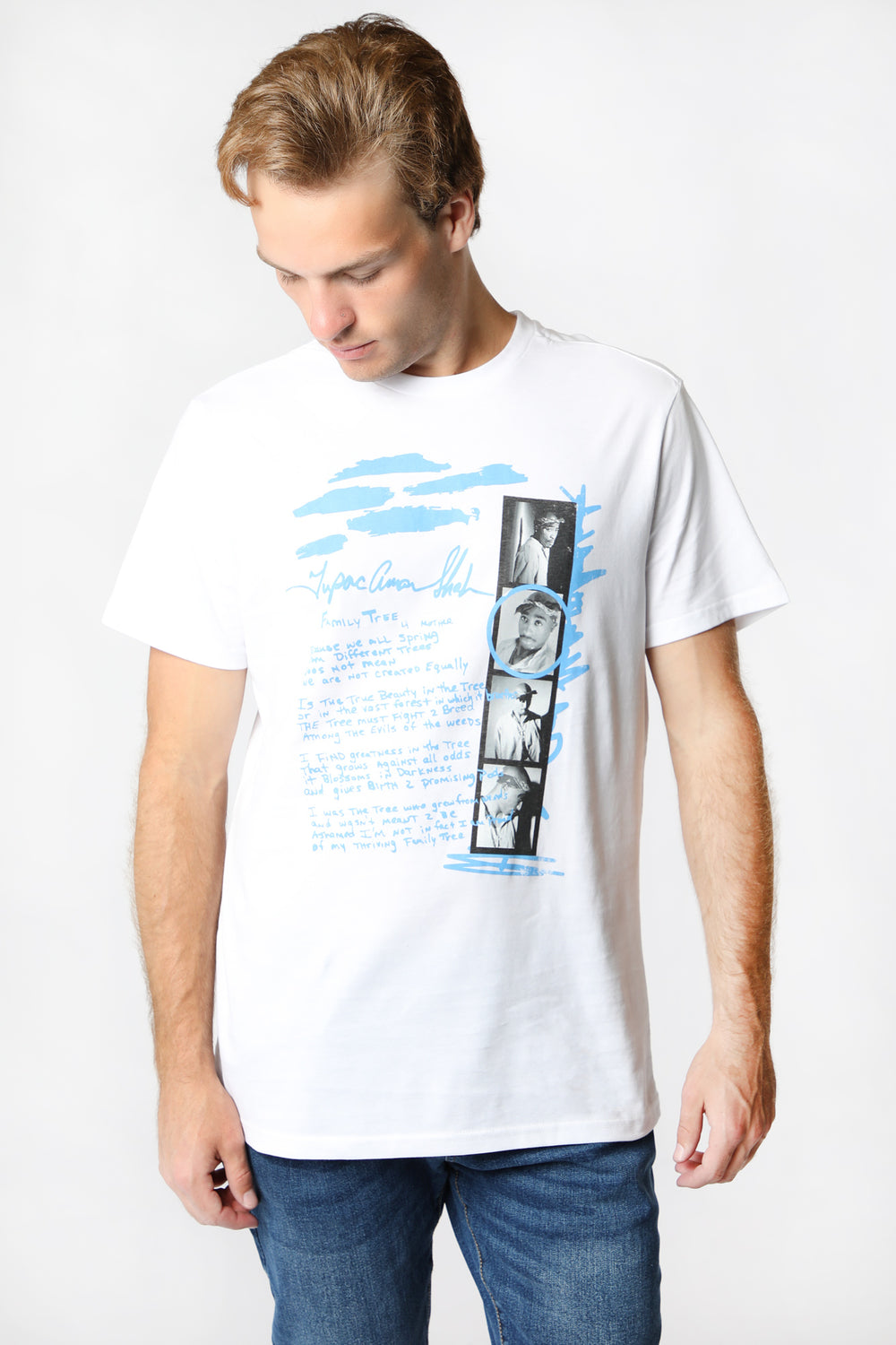 T-Shirt Imprimé Tupac Homme Blanc