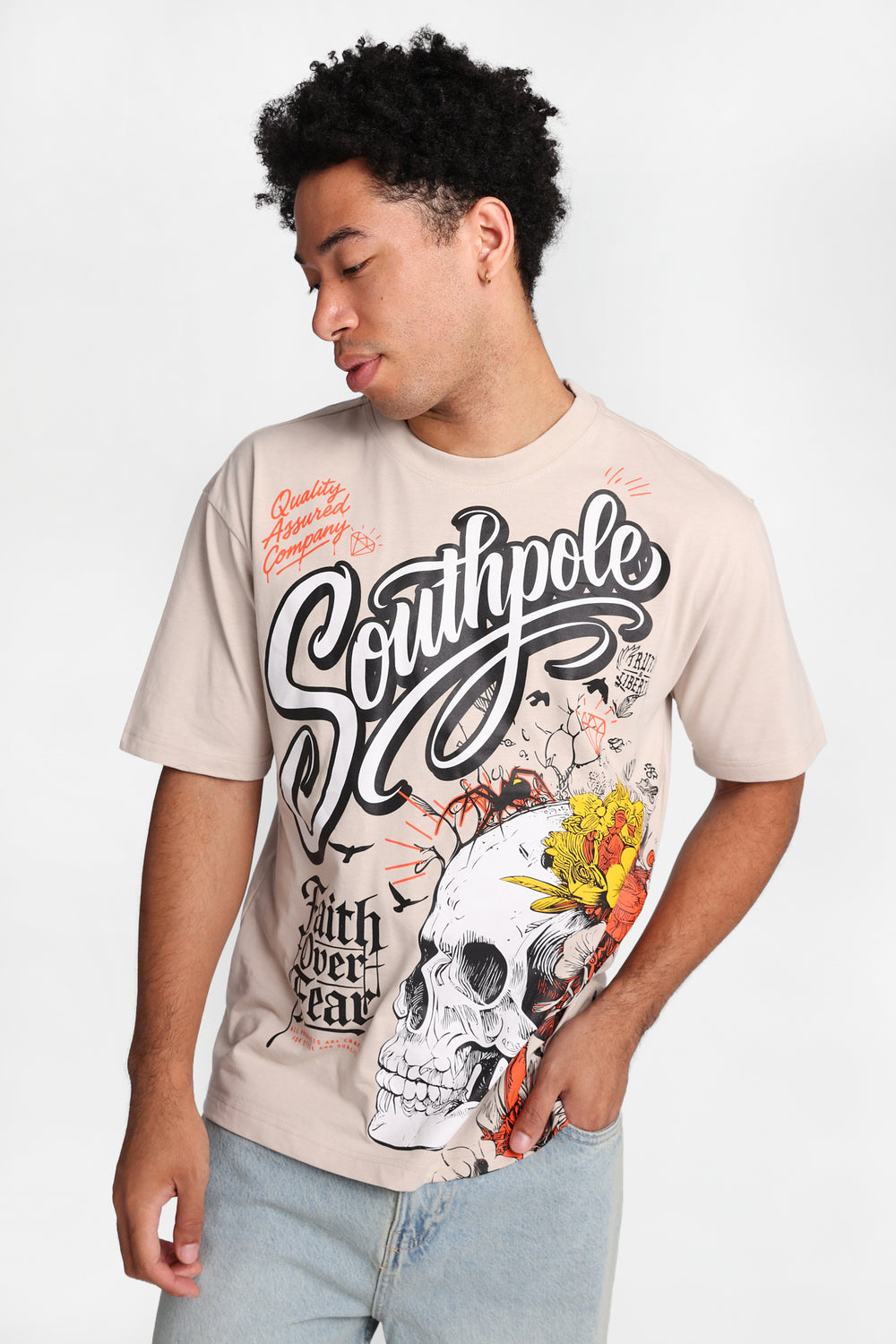 Southpole Faith Over Fear Skull Graphic Tee Southpole Faith Over Fear Skull Graphic Tee