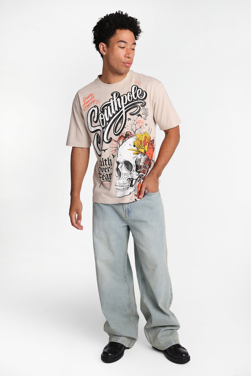 Southpole Faith Over Fear Skull Graphic Tee Southpole Faith Over Fear Skull Graphic Tee