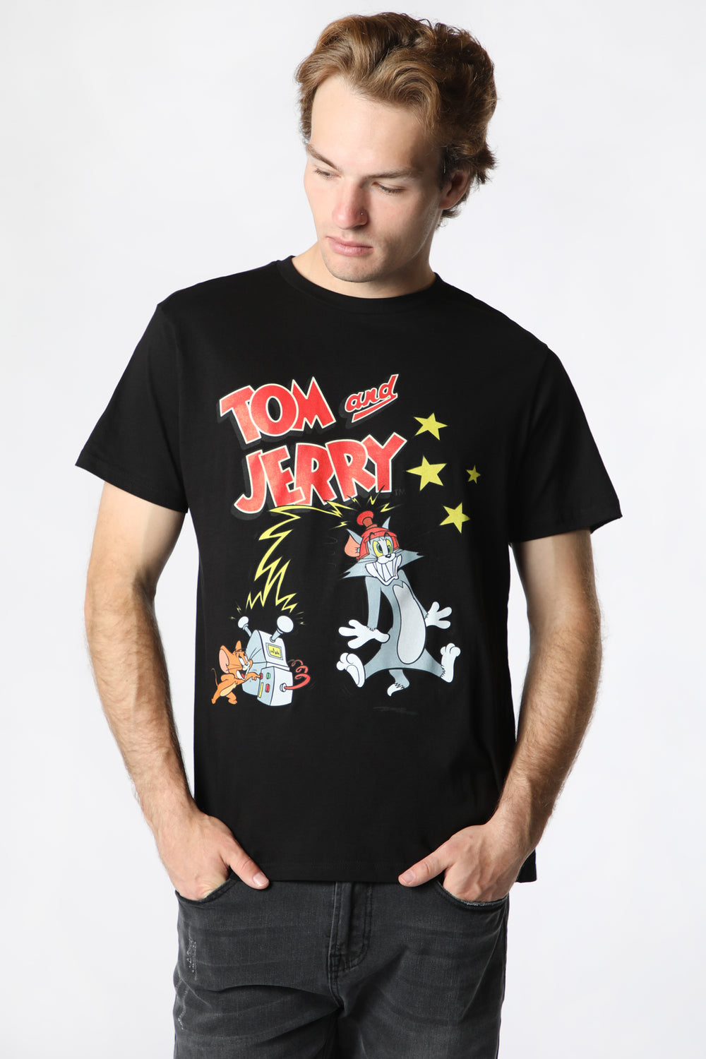 T-Shirt Imprimé Tom et Jerry Homme Noir