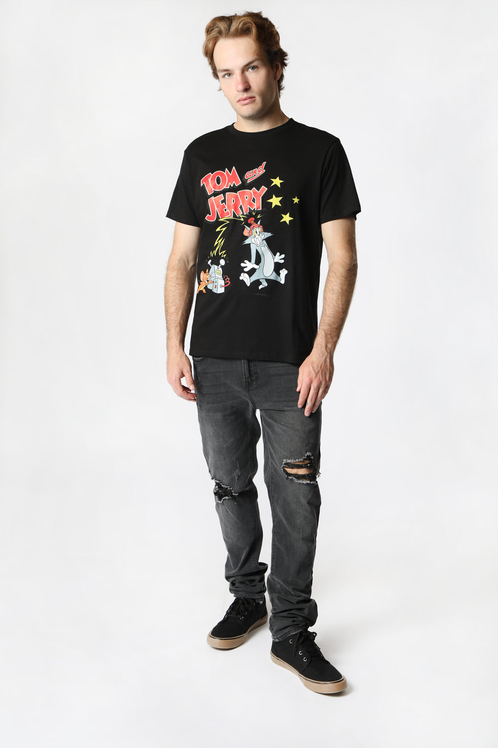 T-Shirt Imprimé Tom et Jerry Homme Noir