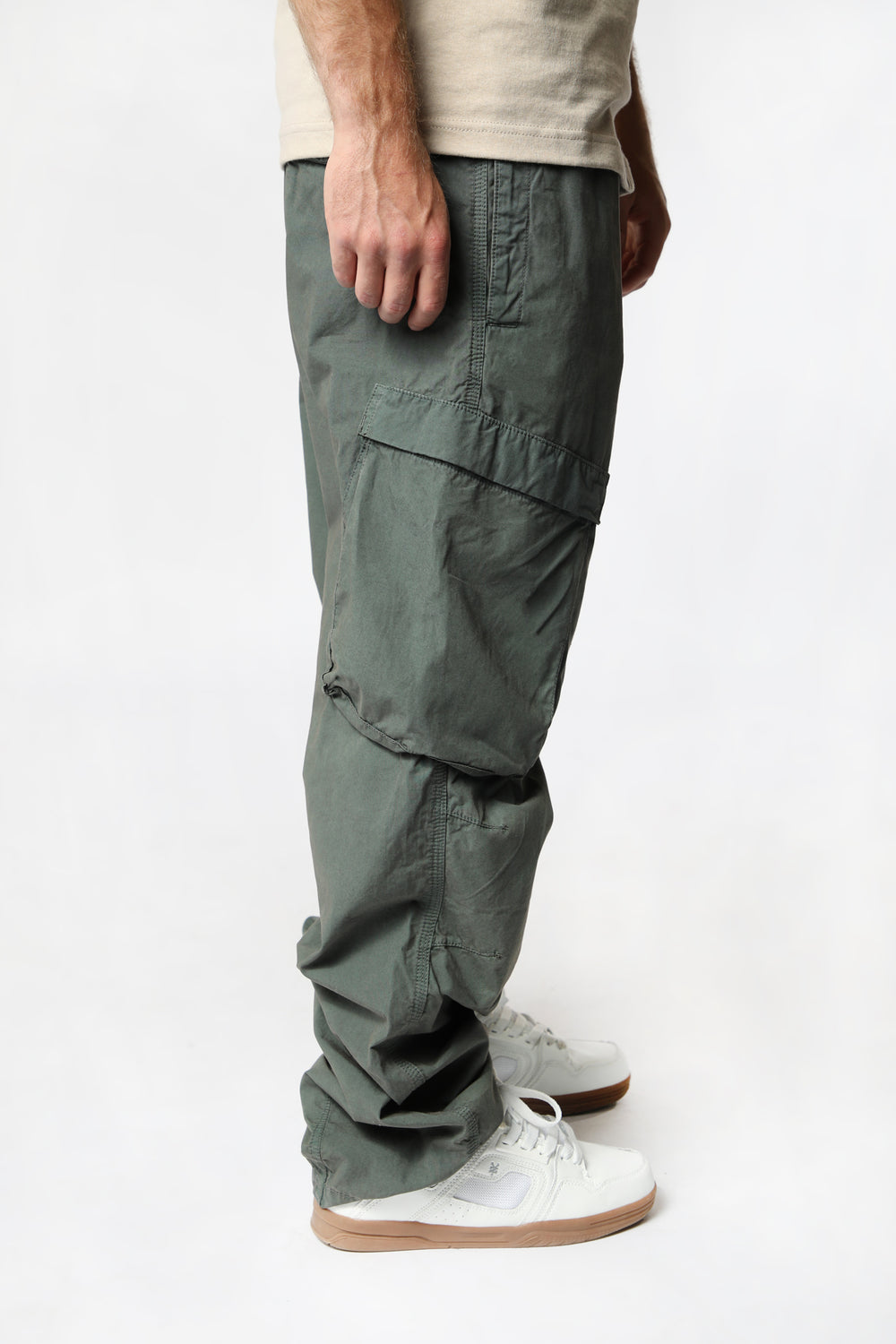 Amnesia Mens Poplin Cargo Pant Dark Green