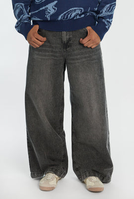 Jean super ample délavé noir homme
