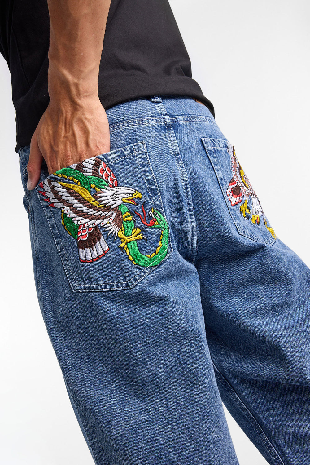 Mens Baggy Skater Embroidered MSW Jeans Mens Baggy Skater Embroidered MSW Jeans