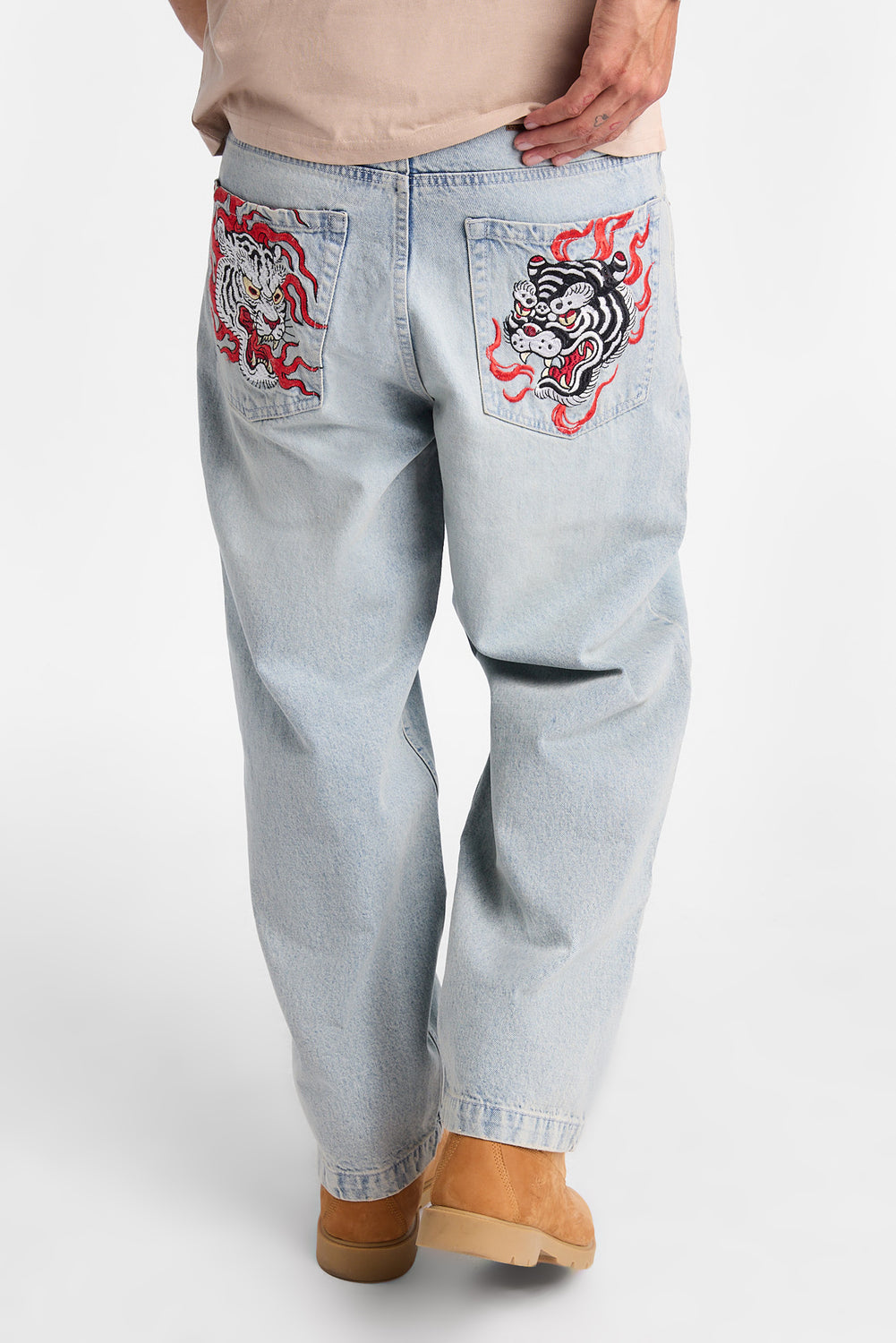 Mens Baggy Skater Embroidered LSW Jeans Mens Baggy Skater Embroidered LSW Jeans