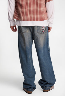 Jean ample coupe skateur brodé