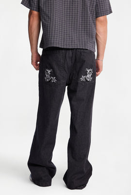 Skull Embroidered Ultra-Baggy Jeans