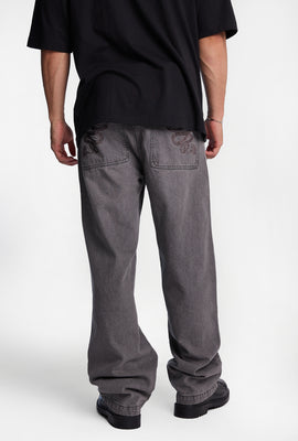 Jean ultra-ample à cobra brodé