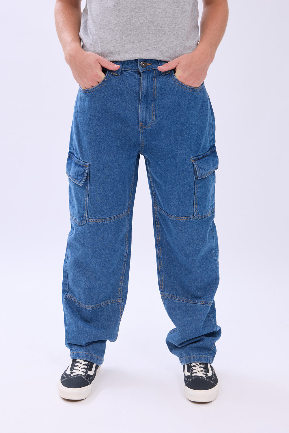 Arsenic Mens Medium Wash Wide Leg Cargo Jeans Arsenic Mens Medium Wash Wide Leg Cargo Jeans