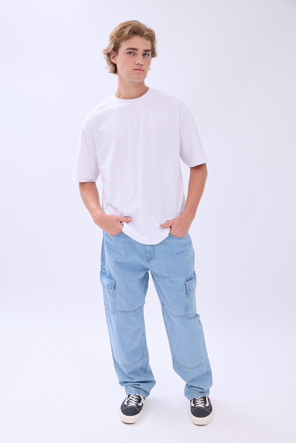 Arsenic Mens Light Wash Wide Leg Cargo Jeans Arsenic Mens Light Wash Wide Leg Cargo Jeans