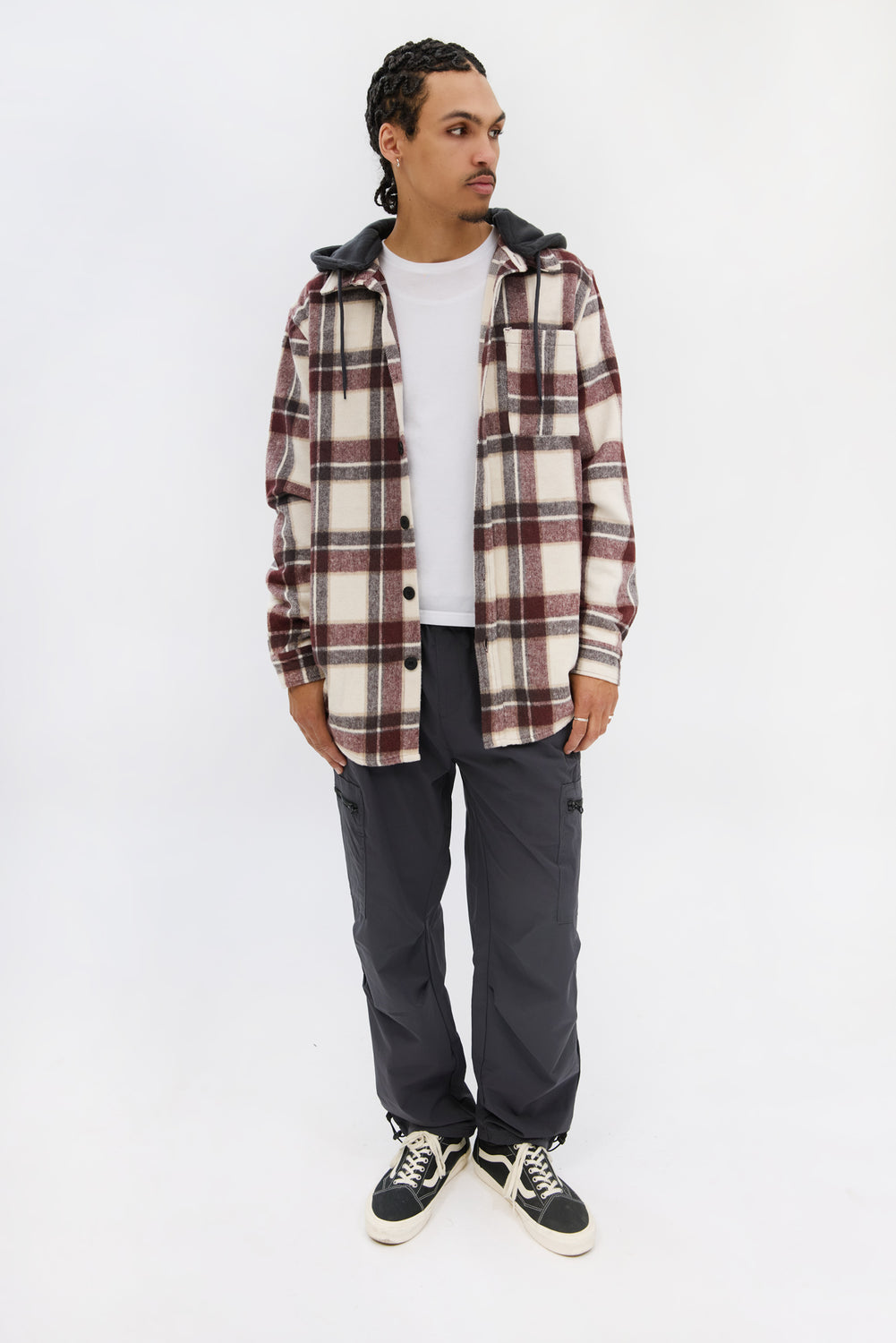 West49 Mens Hooded Plaid Shacket West49 Mens Hooded Plaid Shacket