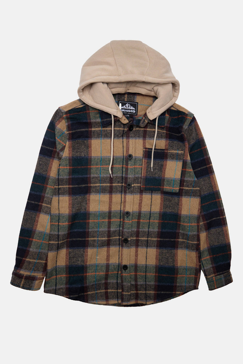 West49 Mens Hooded Plaid Shacket West49 Mens Hooded Plaid Shacket