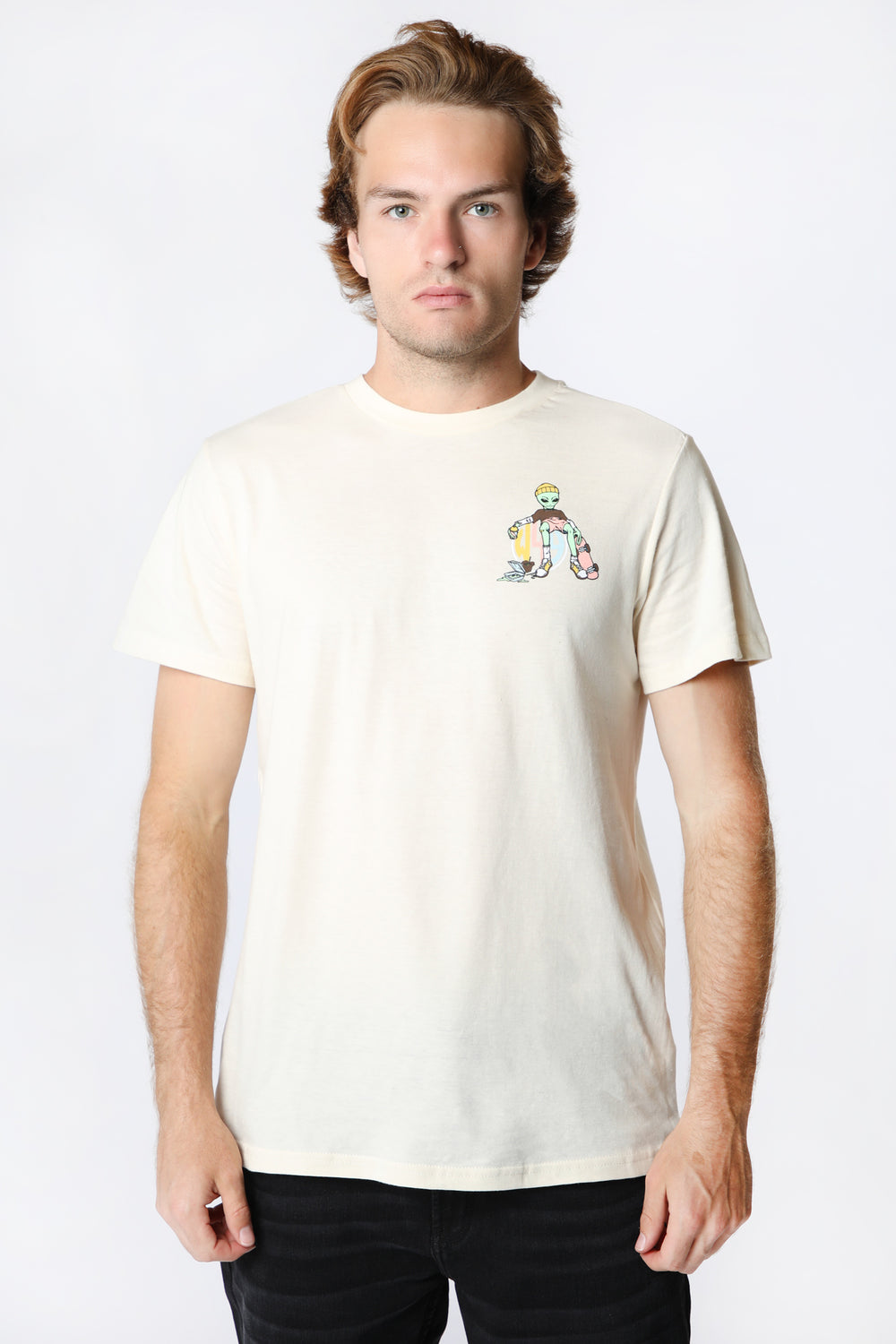 T-Shirt Imprimé Lazy Alien Homme Blanc casse