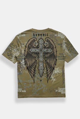 T-shirt imprimé à croix et ailes Arsenic