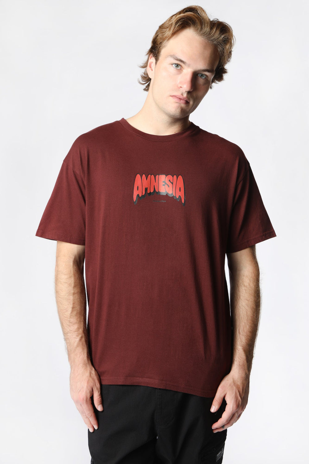 Amnesia Mens Graphic T-Shirt Fuchsia