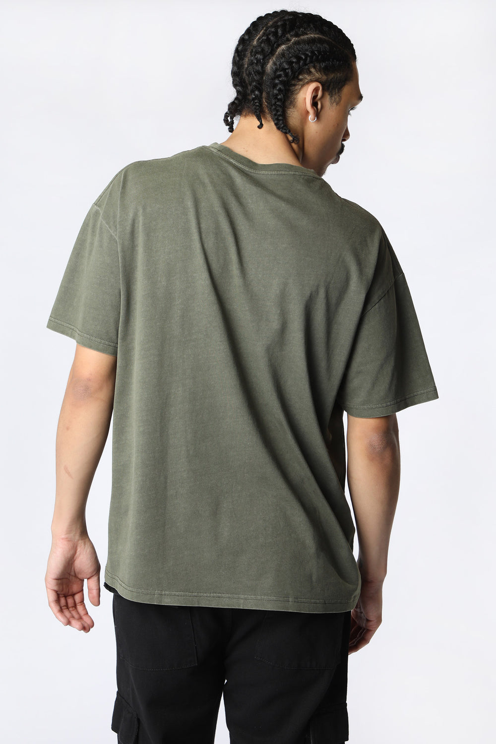 Amnesia Mens Pigment Washed Logo T-Shirt Dark Green