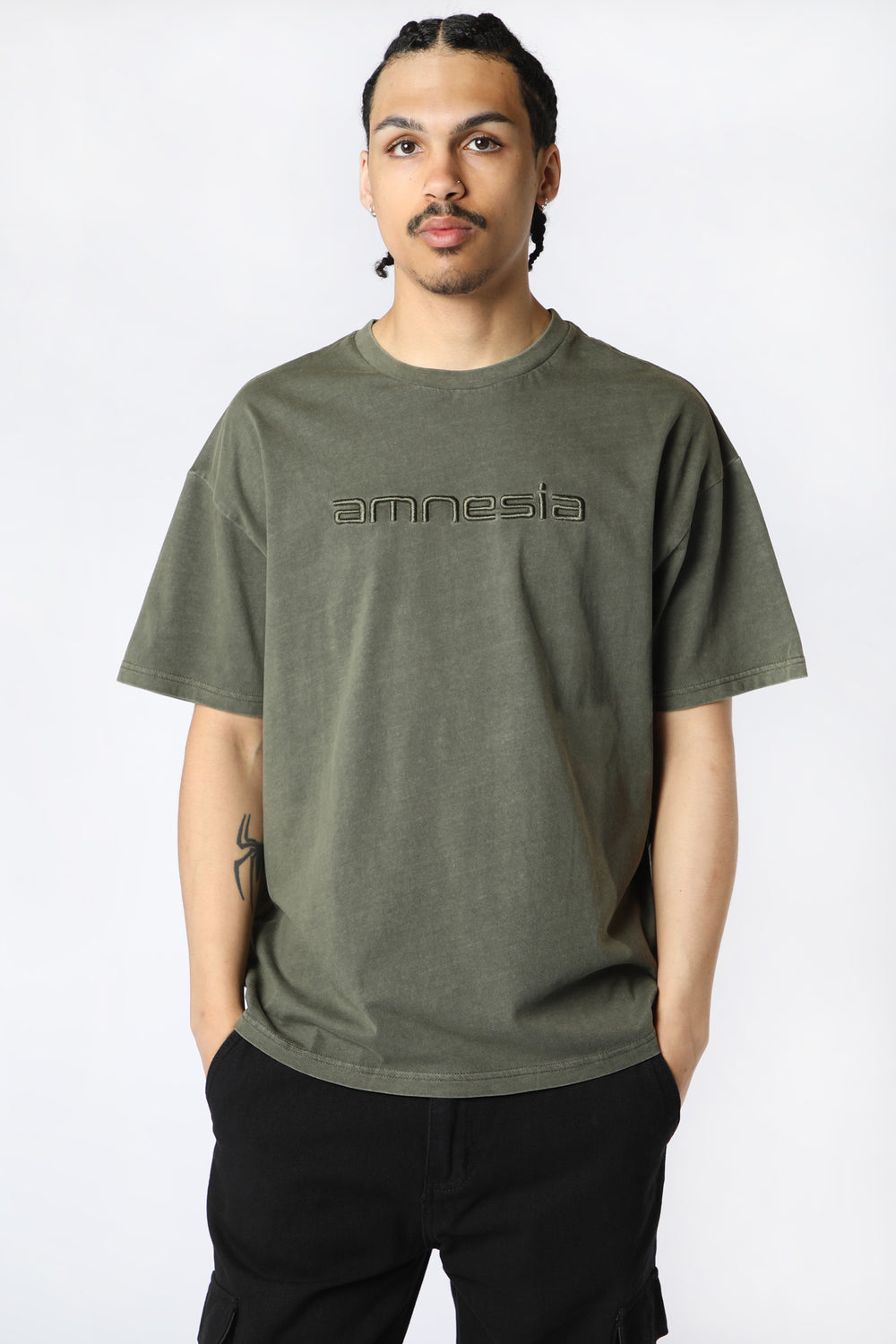 T-Shirt Logo Brodé Amnesia Homme Vert fonce