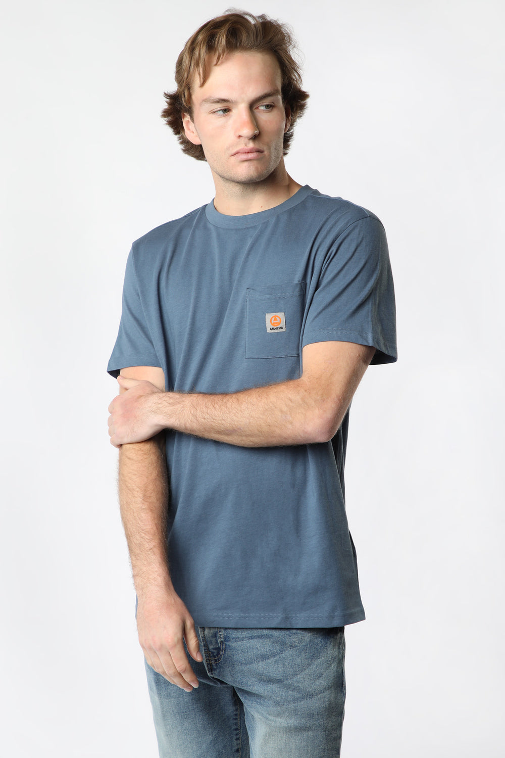 T-Shirt Avec Poche Amnesia Homme Bleu Jean Moyen
