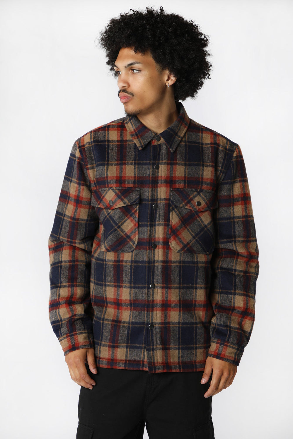West49 Mens Sherpa Lined Flannel Shacket Brown