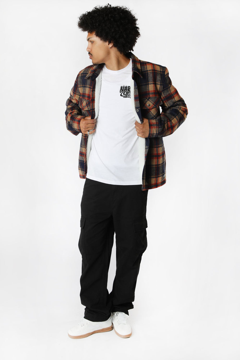 West49 Mens Sherpa Lined Flannel Shacket Brown