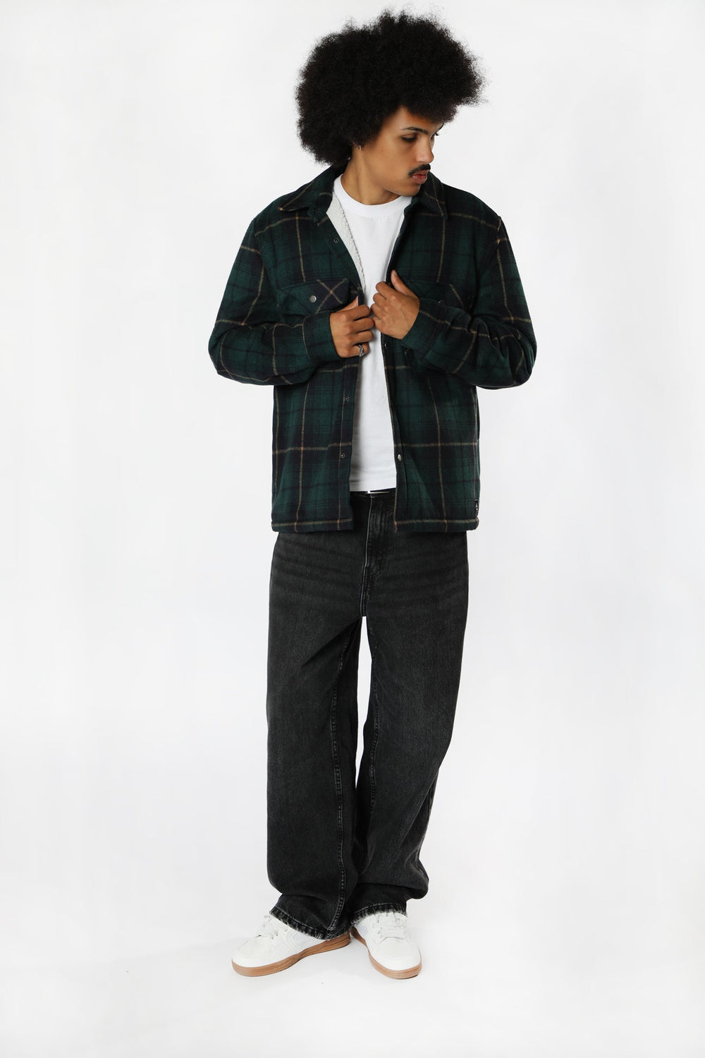 West49 Mens Sherpa Lined Flannel Shacket Green