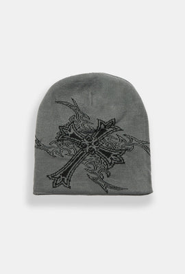 Cross Graphic Jacquard Knit Beanie