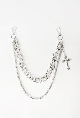 Arsenic Skull Cross Charm Double Layer Wallet Chain